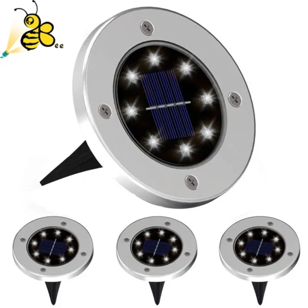 4Pcs Solar Power Disk Light 8LED Ground Lamp Light Spot Lamp for Outdoor Path Way Yard Garden Decking Lawn Waterproof