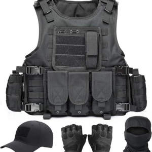 Tactical Vest for Men, Airsoft Vest, Black Molle Vest and Cap Protective Equipment, Tactical Airsoft Gear