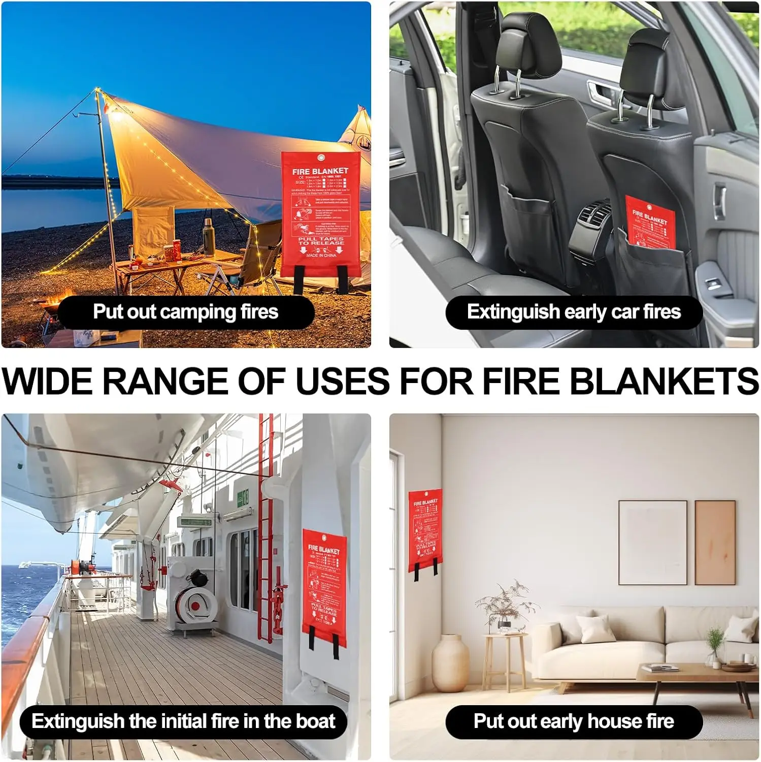 Emergency Fire Blanket Fiberglass Flame Retardant Suppression Blanket for Home Kitchen Safety Survival Cover - Image 6
