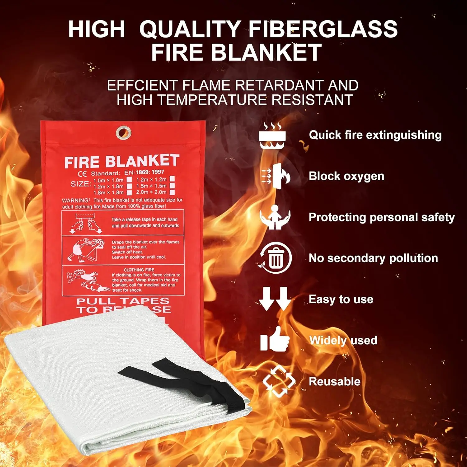 Emergency Fire Blanket Fiberglass Flame Retardant Suppression Blanket for Home Kitchen Safety Survival Cover - Image 2